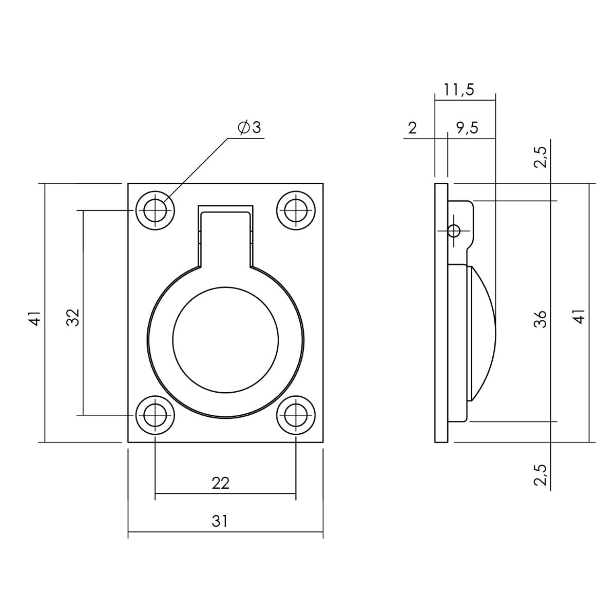 Intersteel Luikring 41x31mm - messing gelakt
