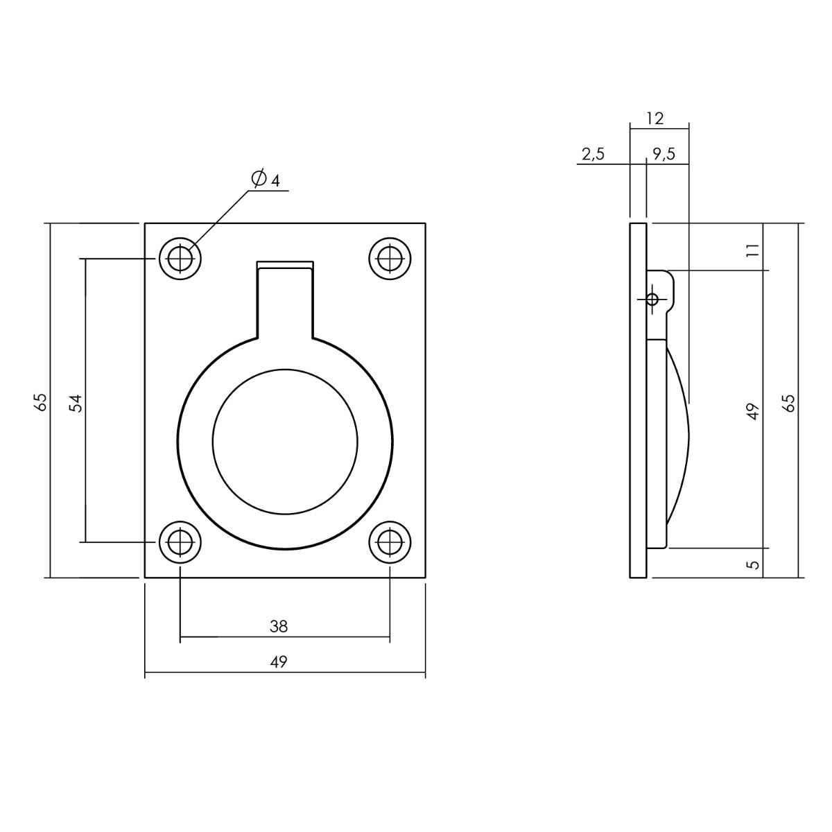 Intersteel Luikring 65x49mm - zwart