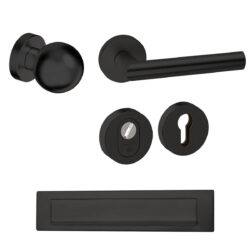 Voordeurset rond Sfera met briefplaat zwart Hardbrass