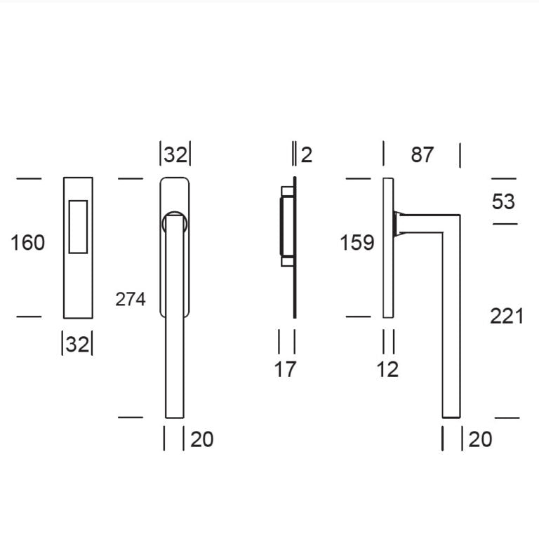 Hardbrass Hefschuifbeslag Geneve haaks PC69 - RVS