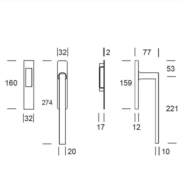 Hardbrass Hefschuifbeslag Phoenix haaks PC69 - zwart (dubbel)