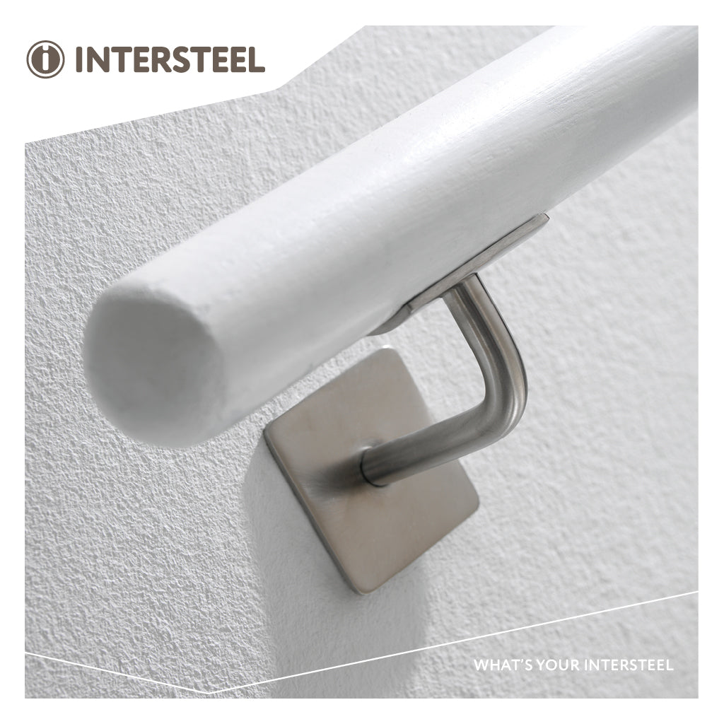 Leuninghouder met vlak of hol zadel op vierkant rozet | Intersteel | RVS