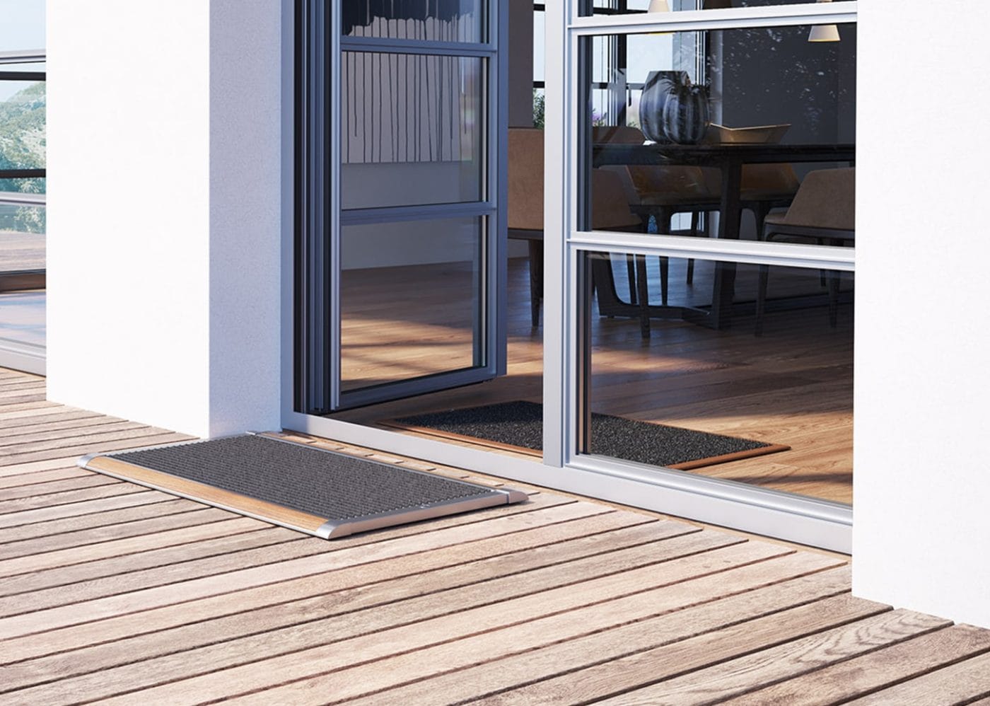 RiZZ Deurmat outdoor - zilver / teak (div. afmetingen)