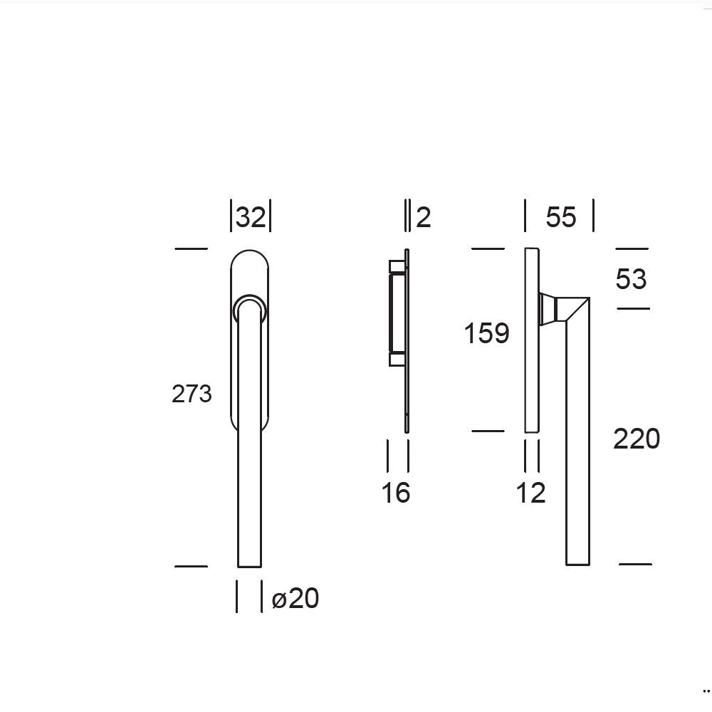 Hefschuifbeslag Toledo B extra ondiep RVS Hardbrass technische tekening