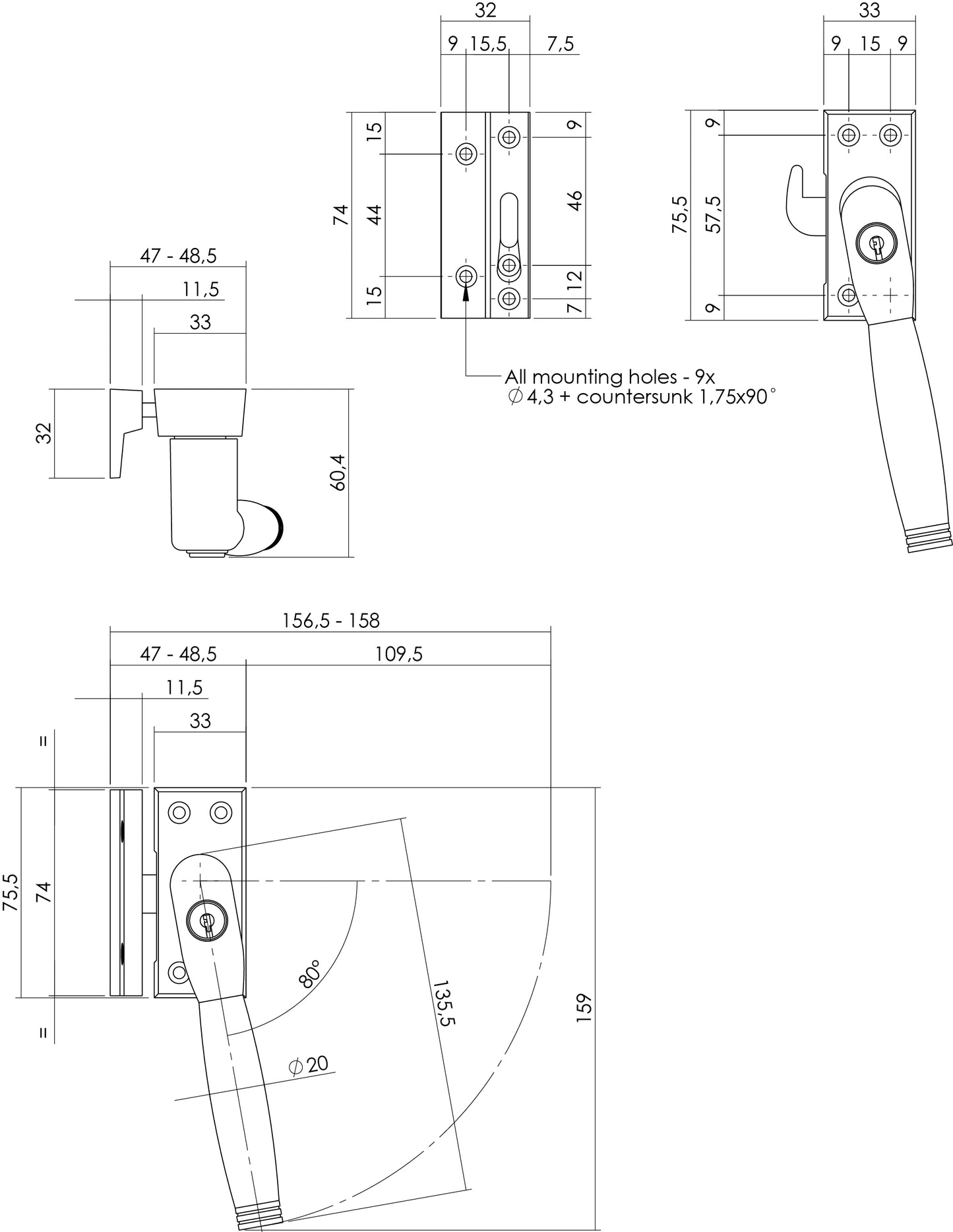 Raamgreep Ton model links of rechts | Intersteel | nikkel / ebbenhout