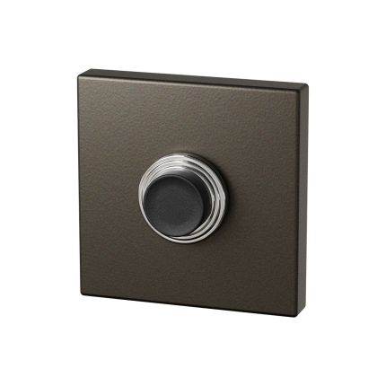 GPF Beldrukker vierkant met zwarte button - donker bruin