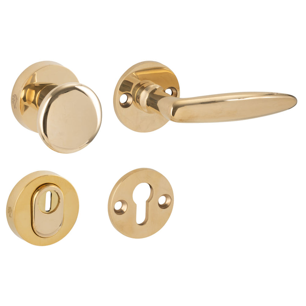 Veiligheidsbeslag Dudok messing onbehandeld SKG*** knop/kruk DIN rechts