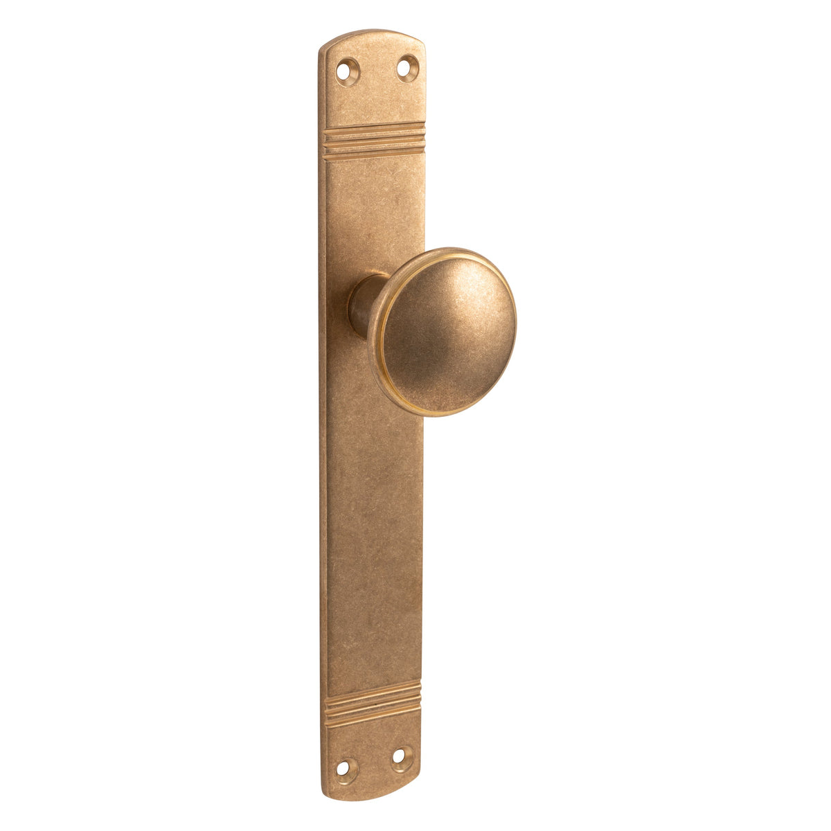 Knopgarnituur Art-Deco antiek messing op langschild – zonder sleutelgat