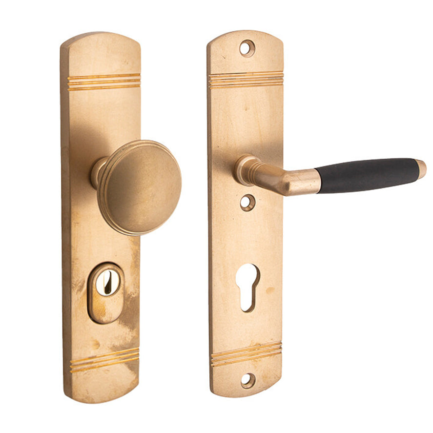 Veiligheidsbeslag Ton op Art-Deco schild antiek messing SKG*** knop/kruk 72 mm DIN rechts