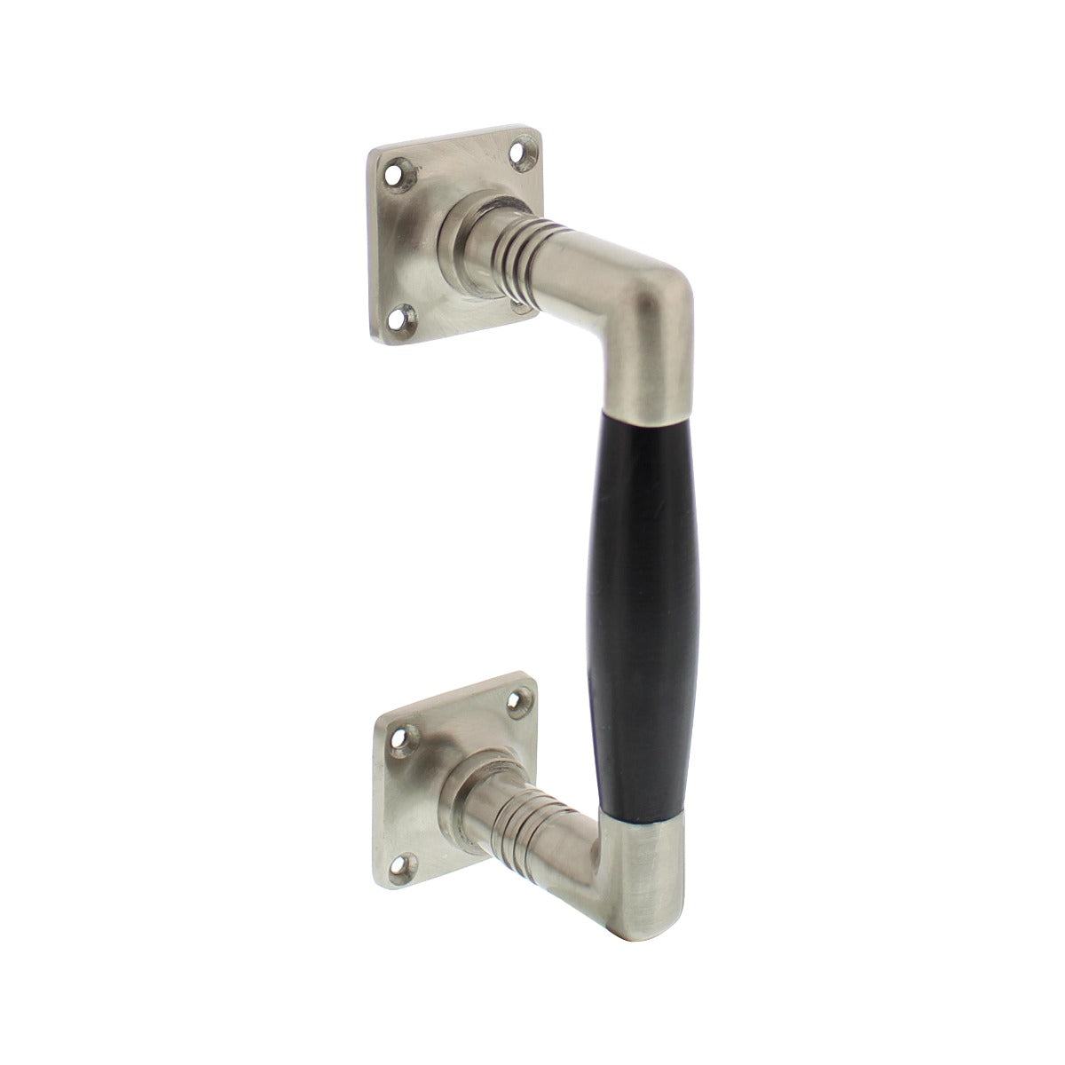 Handgreep Ton nikkel mat met zwarte greep op vierkant rozet 75/150 mm