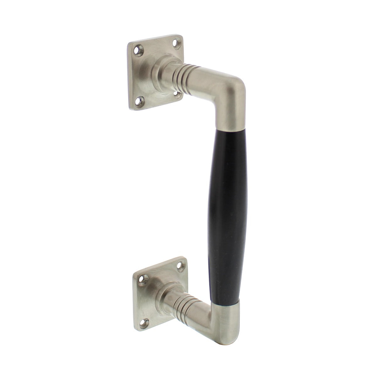 Handgreep Ton nikkel mat met zwarte greep op vierkant rozet 95/170 mm