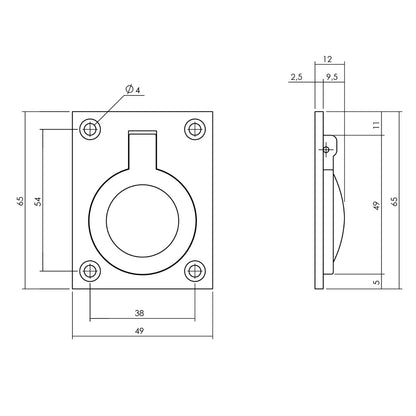 Intersteel Luikring 65x49mm - messing gelakt