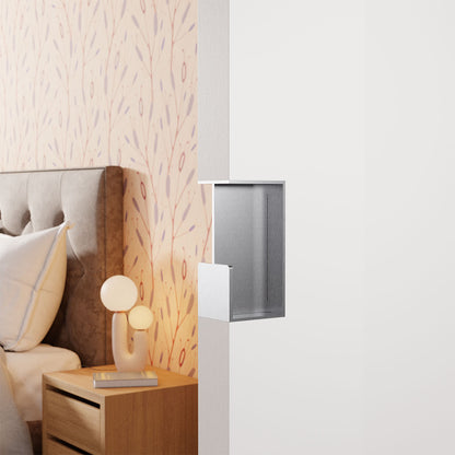 Inbouw schuifdeurkom rechthoekig RVS geborsteld 100x50x40 mm – deur in de wand – sfeerfoto
