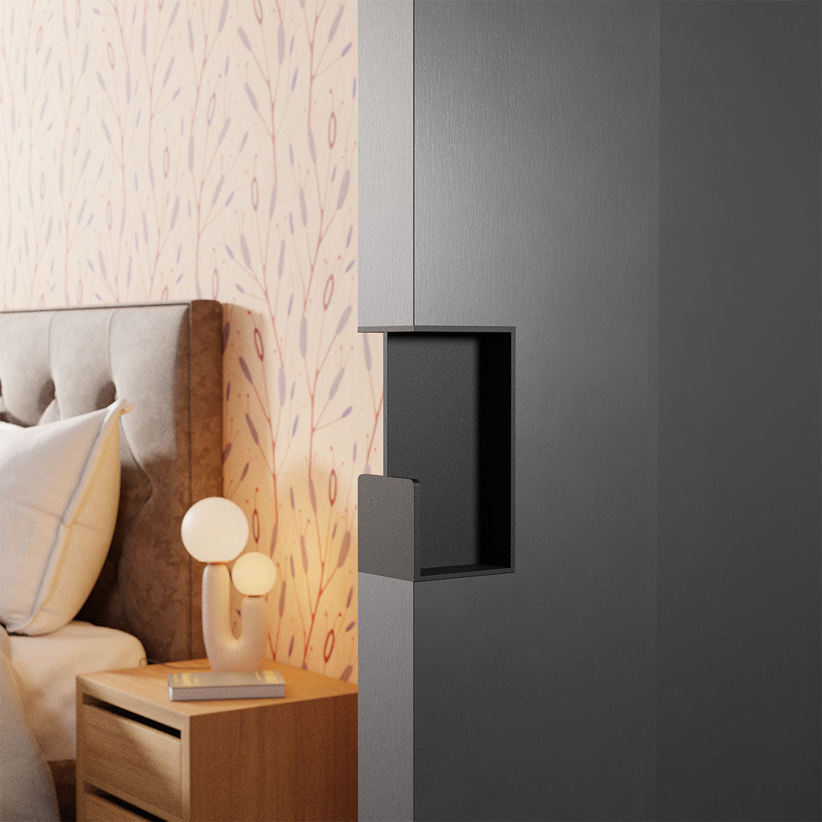 Inbouw schuifdeurkom rechthoekig zwart 100x50x40 mm – deur in de wand – sfeerfoto