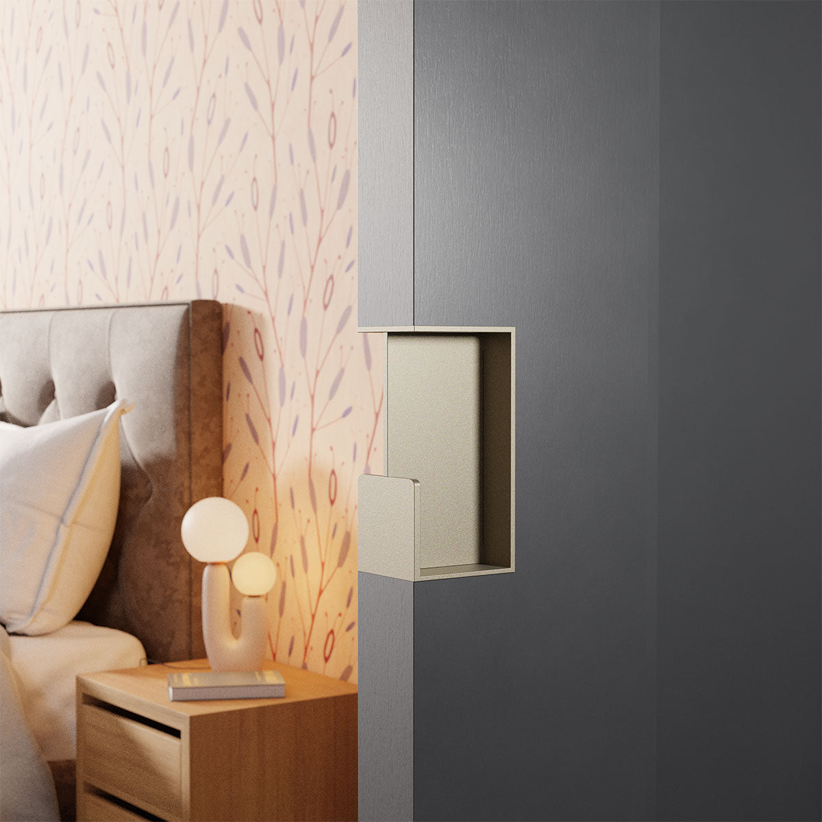 Inbouw schuifdeurkom rechthoekig Champagne blend 100x50x40 mm – deur in de wand – sfeerfoto