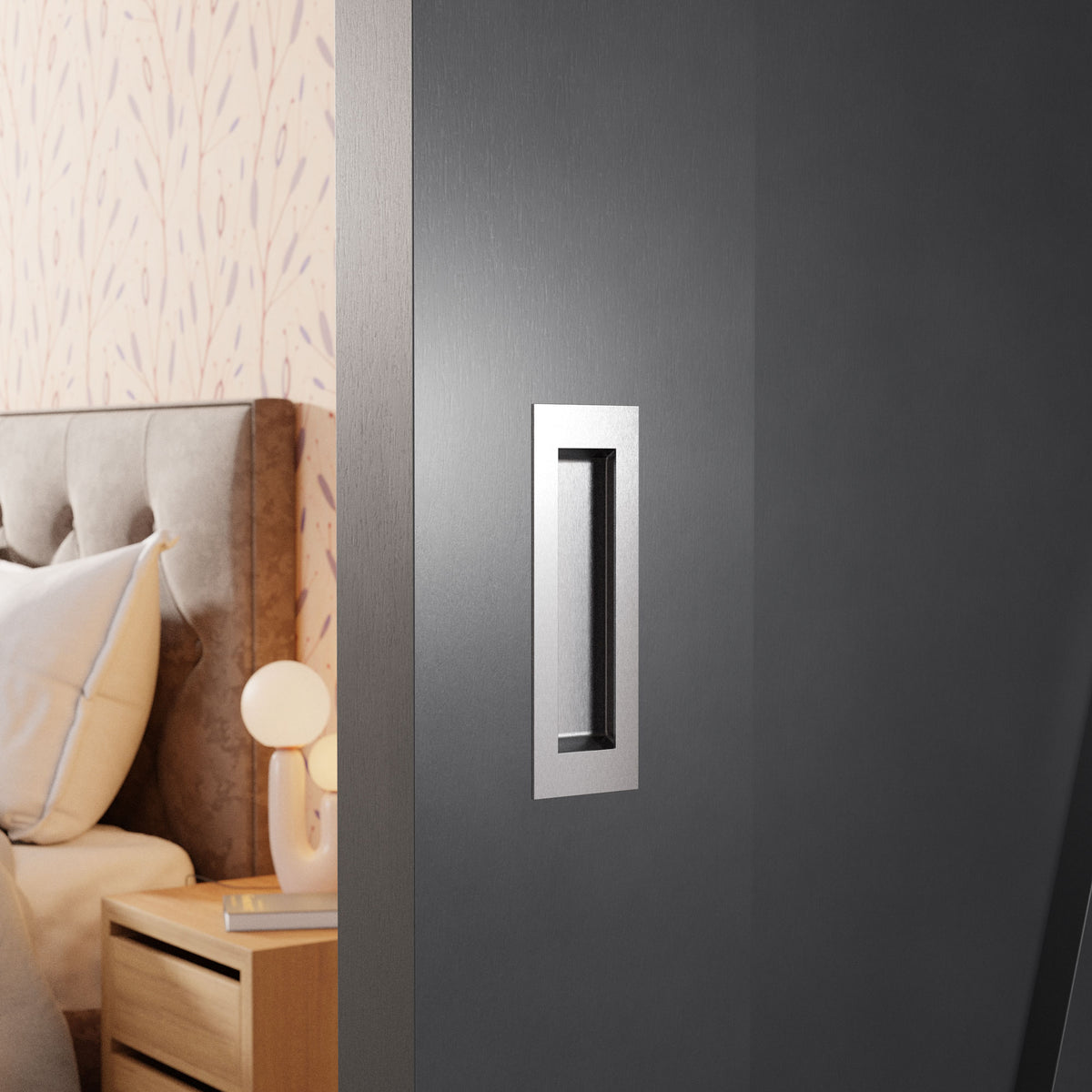 Schuifdeurkom rechthoekig RVS geborsteld 120x40–180x60 mm – sfeerfoto