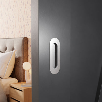 Schuifdeurkom ovaal RVS geborsteld 120x40–180x60 mm – sfeerfoto