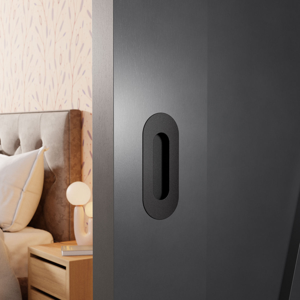 Schuifdeurkom ovaal zwart 120x40–180x60 mm – sfeerfoto