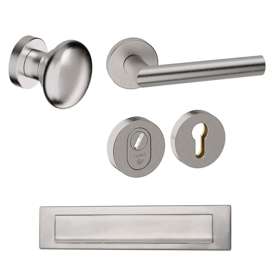Voordeurset rond Attival RVS met briefplaat Hardbrass