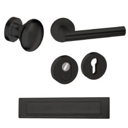 Voordeurset rond Attival met briefplaat zwart Hardbrass