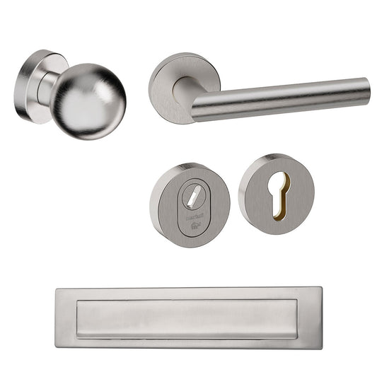 Voordeurset rond RVS met briefplaat Hardbrass