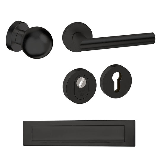 Voordeurset rond Sfera zwart met briefplaat Hardbrass