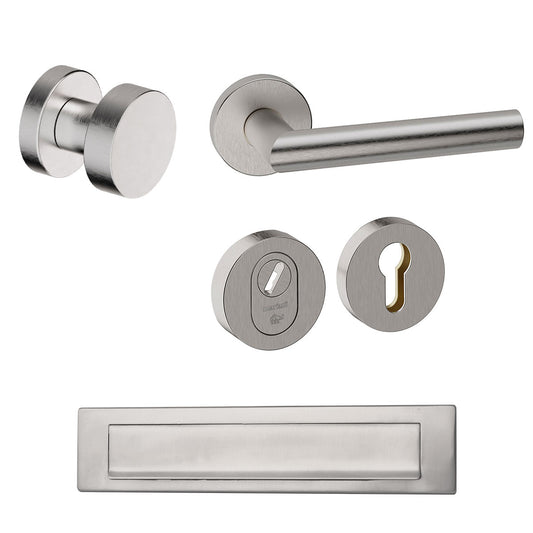 Voordeurset rond Piano RVS met briefplaat Hardbrass