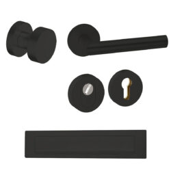 Voordeurset rond Piano met briefplaat zwart Hardbrass