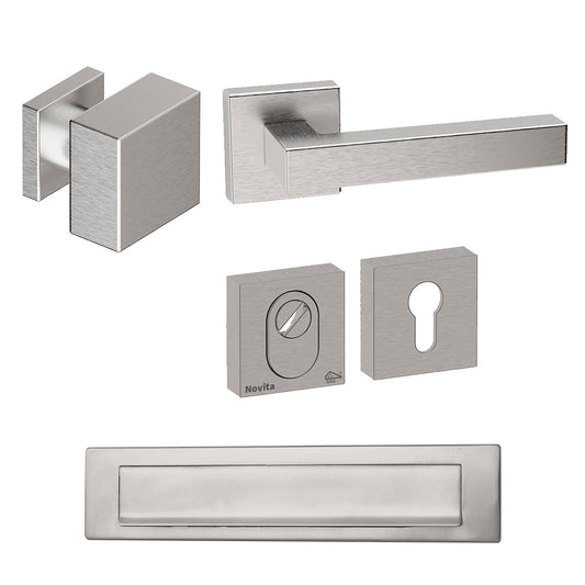 Voordeurset vierkant Quadro 60 RVS met briefplaat Hardbrass