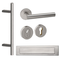 Voordeurset rond Frankfurt schuin met briefplaat RVS inox Hardbrass