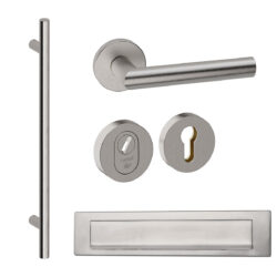 Voordeurset rond Frankfurt 1160 met briefplaat RVS inox Hardbrass