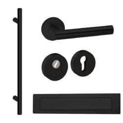 Voordeurset rond Frankfurt 1160 met briefplaat zwart Hardbrass