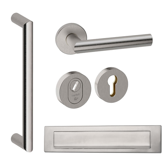 Voordeurset rond Nairobi 800 RVS met briefplaat Hardbrass