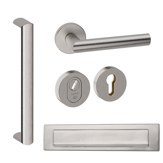 Voordeurset rond Moskou 350 RVS met briefplaat Hardbrass
