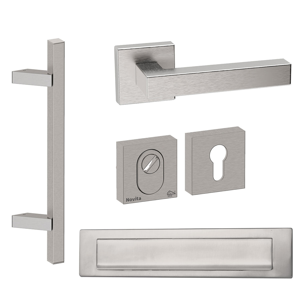 Voordeurset vierkant Toronto schuin RVS met briefplaat Hardbrass