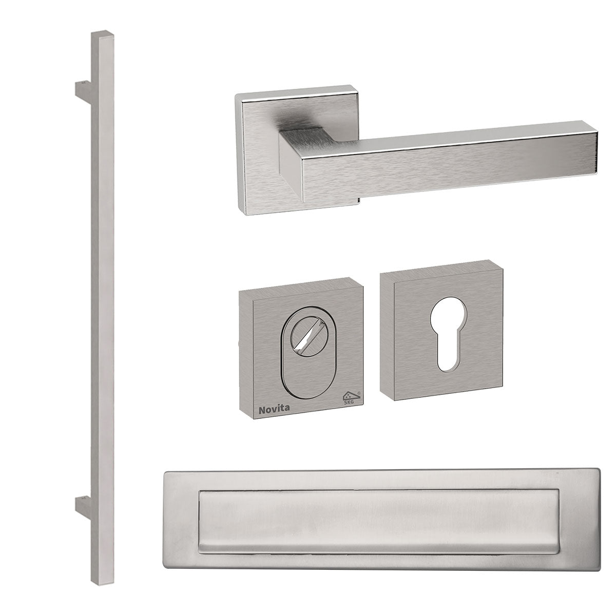 Voordeurset vierkant Toronto 1160 RVS met briefplaat Hardbrass