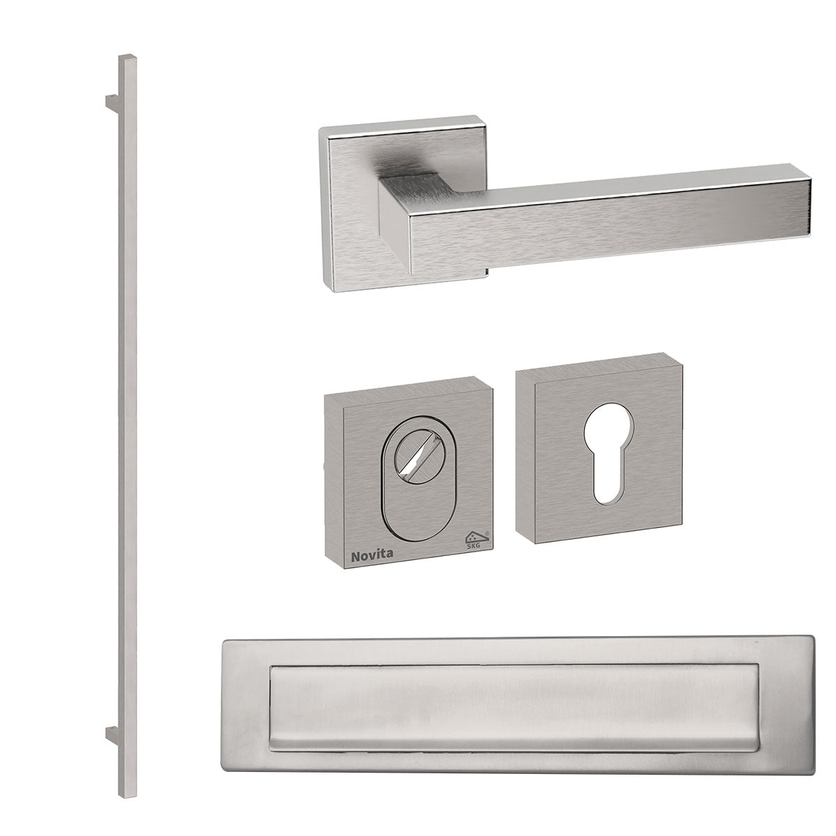 Voordeurset vierkant Toronto 1900 RVS met briefplaat Hardbrass