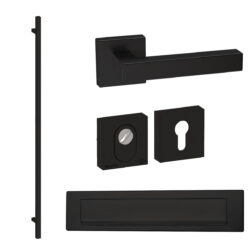 Voordeurset vierkant Toronto 1900 met briefplaat zwart Hardbrass