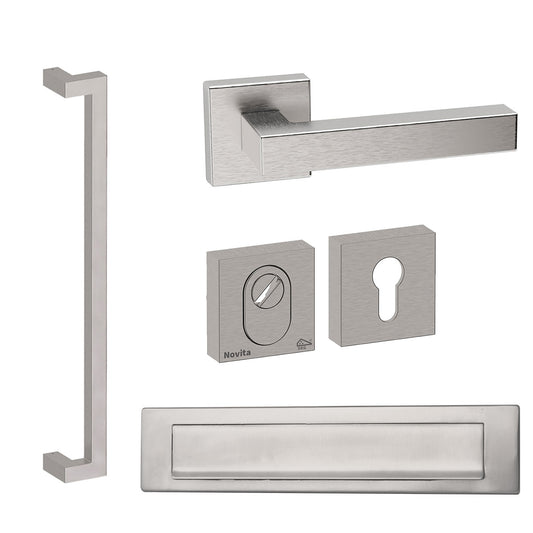Voordeurset vierkant Denver S 600 RVS met briefplaat Hardbrass