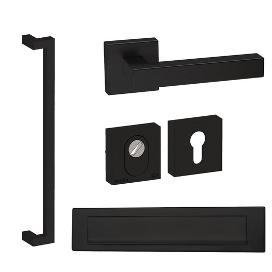 Voordeurset vierkant Denver S 600 zwart met briefplaat Hardbrass