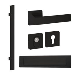 Voordeurset vierkant Miami 800 met briefplaat zwart Hardbrass