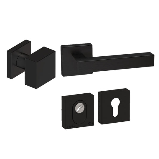 Voordeurset vierkant Quadro 50 zwart Hardbrass