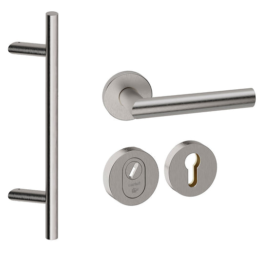 Voordeurset rond Frankfurt schuin RVS Hardbrass