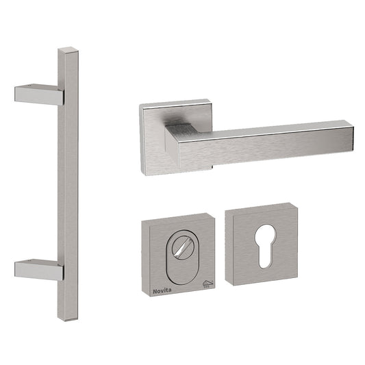 Voordeurset vierkant Toronto schuin RVS Hardbrass