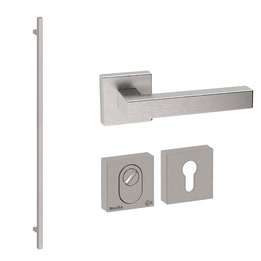 Voordeurset vierkant Toronto 1900 RVS Hardbrass