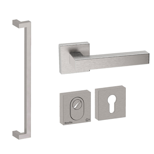 Voordeurset vierkant Denver S 600 RVS Hardbrass