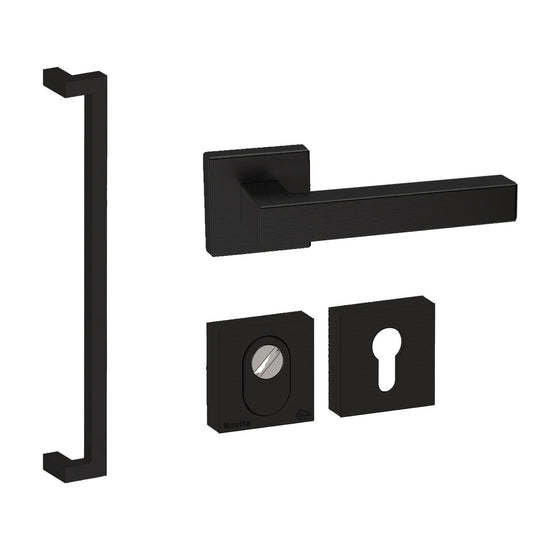 Voordeurset vierkant Denver S 600 zwart Hardbrass