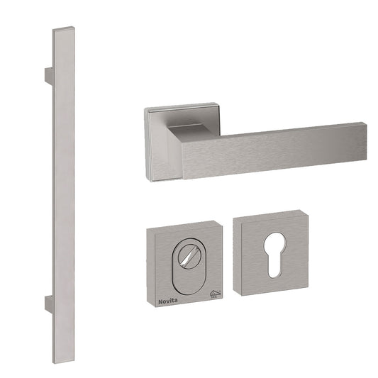 Voordeurset vierkant Miami 800 RVS Hardbrass