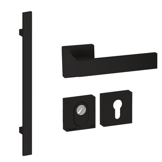 Voordeurset vierkant Miami 800 zwart Hardbrass