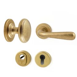 Voordeurset zonder briefplaat getrommeld messing rechtswijzend Hardbrass